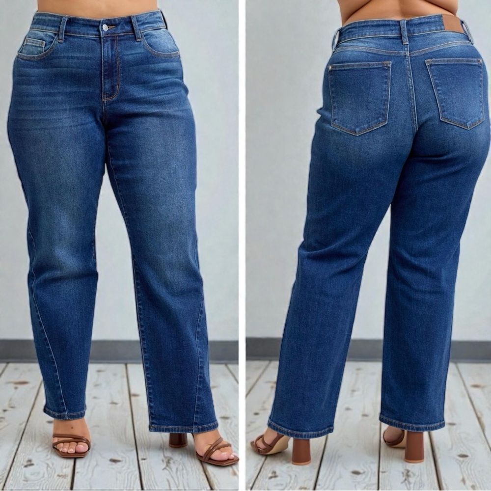 Judy Blue Mid Rise Straight Jeans Side Seam Stretch Dark Wash Plus & Reg – NWT - Picture 9 of 14